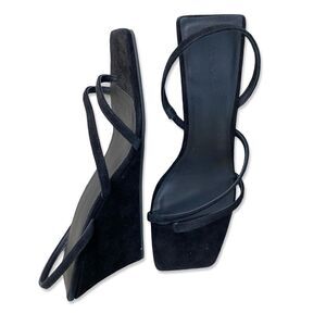 St Agni Spiral Wedge sandals shoes black suede platforms Revolve Sz 9
